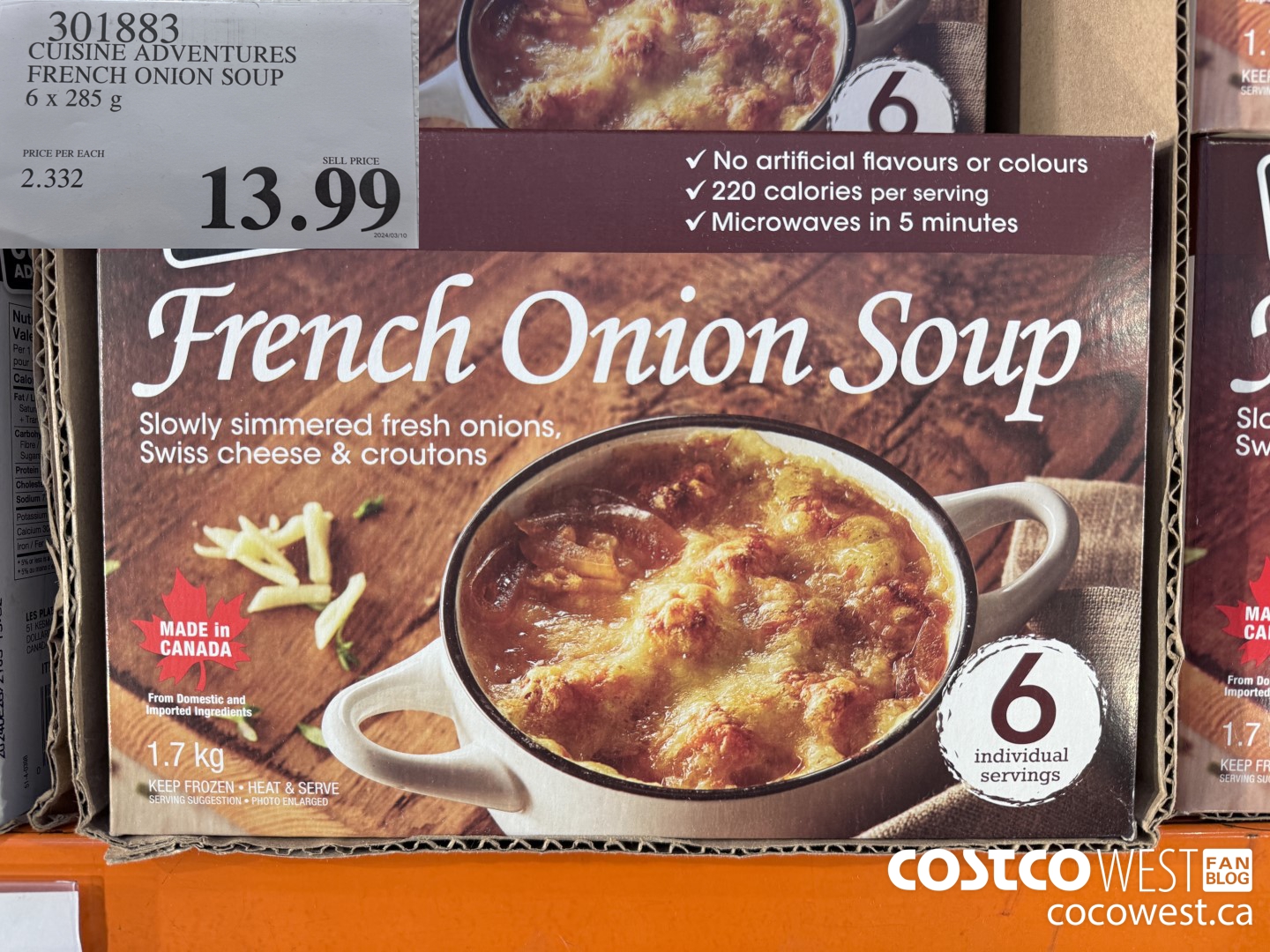 301883 CUISINE ADVENTURES FRENCH ONION SOUP 6 X 285 G $13.99