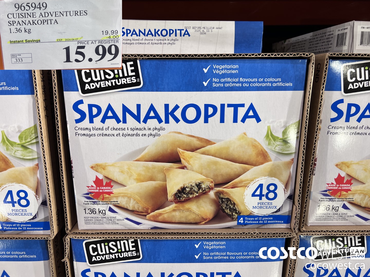 965949 CUISINE ADVENTURES SPANAKOPITA 1.36 kg ($4.00 INSTANT SAVINGS EXPIRES ON 2024-04-07) $15.99