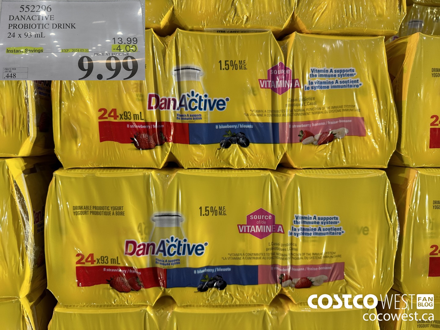 552296 DANACTIVE PROBIOTIC DRINK 24 x 93 mL ($4.00 INSTANT SAVINGS EXPIRES ON 2024-03-10) $9.99