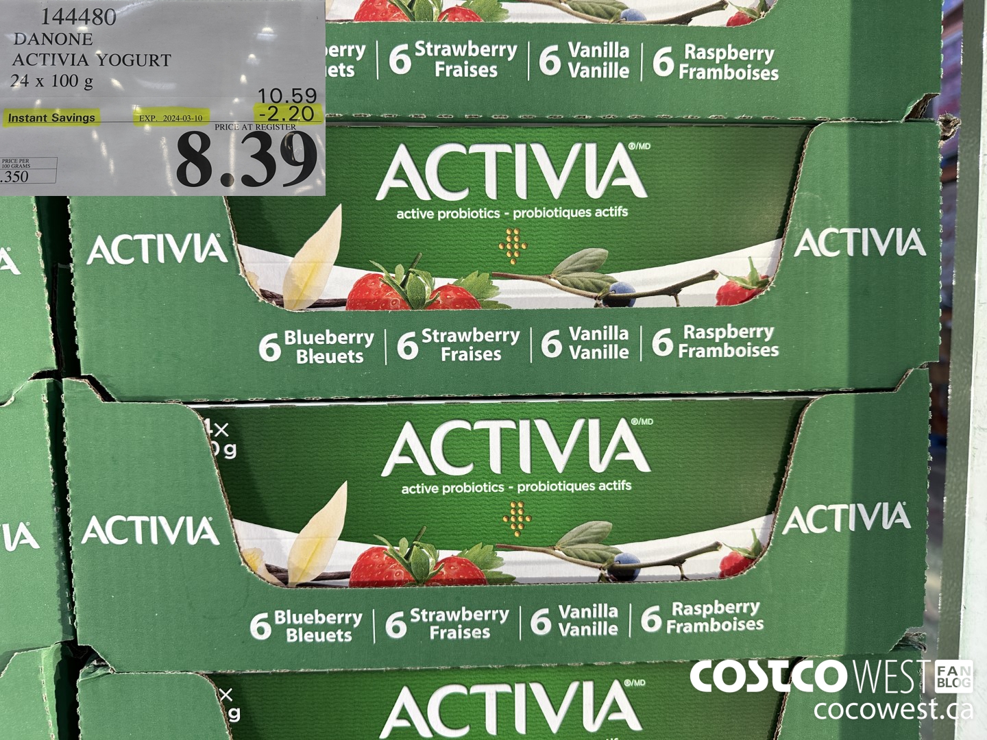 144480 DANONE ACTIVIA YOGURT 24 x 100 g ($2.20 INSTANT SAVINGS EXPIRES ON 2024-03-10) $8.39