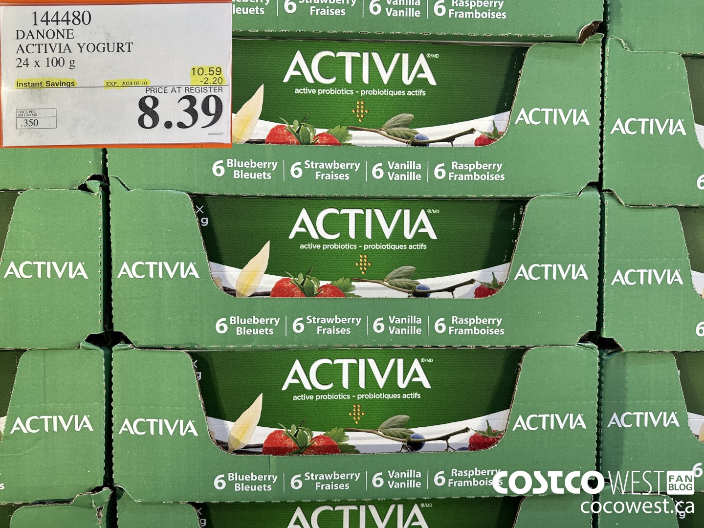 144480 DANONE ACTIVIA YOGURT 24 x 100 g ($2.20 INSTANT SAVINGS EXPIRES ON 2024-03-10) $8.39