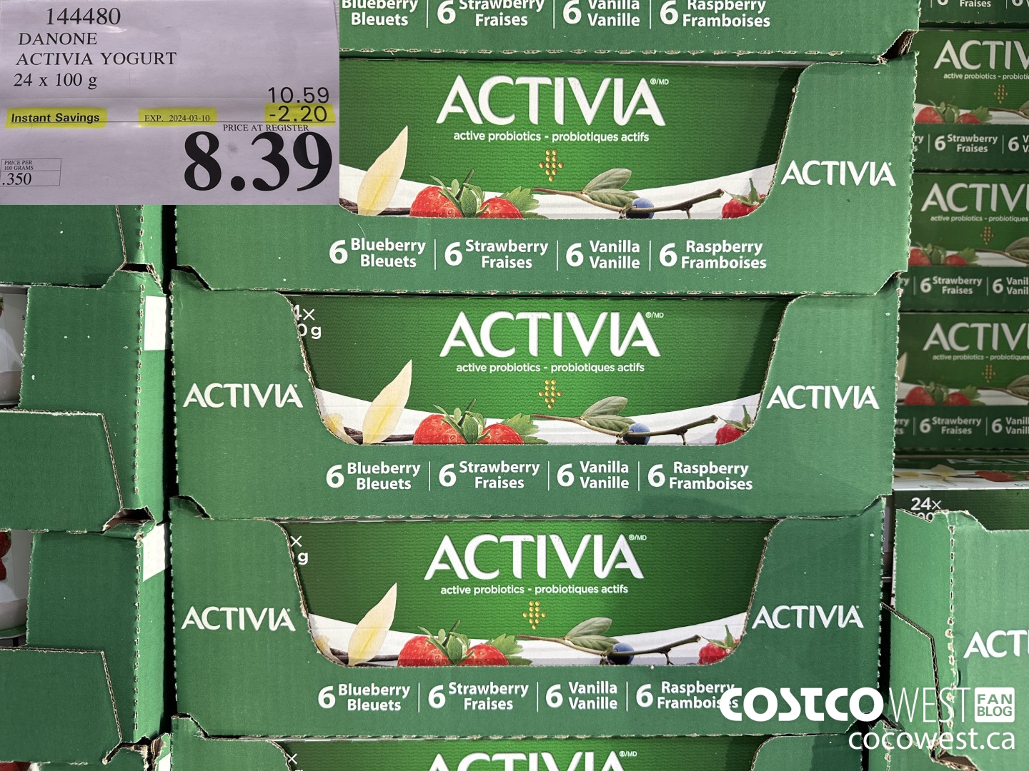 144480 DANONE ACTIVIA YOGURT 24 x 100 g ($2.20 INSTANT SAVINGS EXPIRES ON 2024-03-10) $8.39