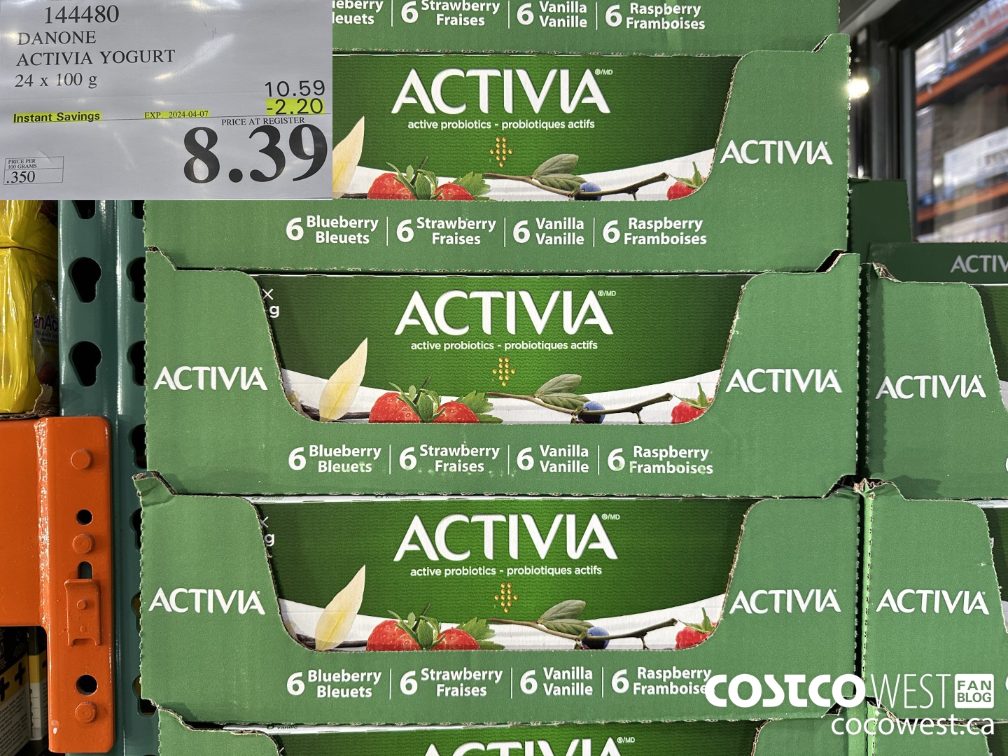 144480 DANONE ACTIVIA YOGURT 24 x 100 g ($2.20 INSTANT SAVINGS EXPIRES ON 2024-04-07) $8.39