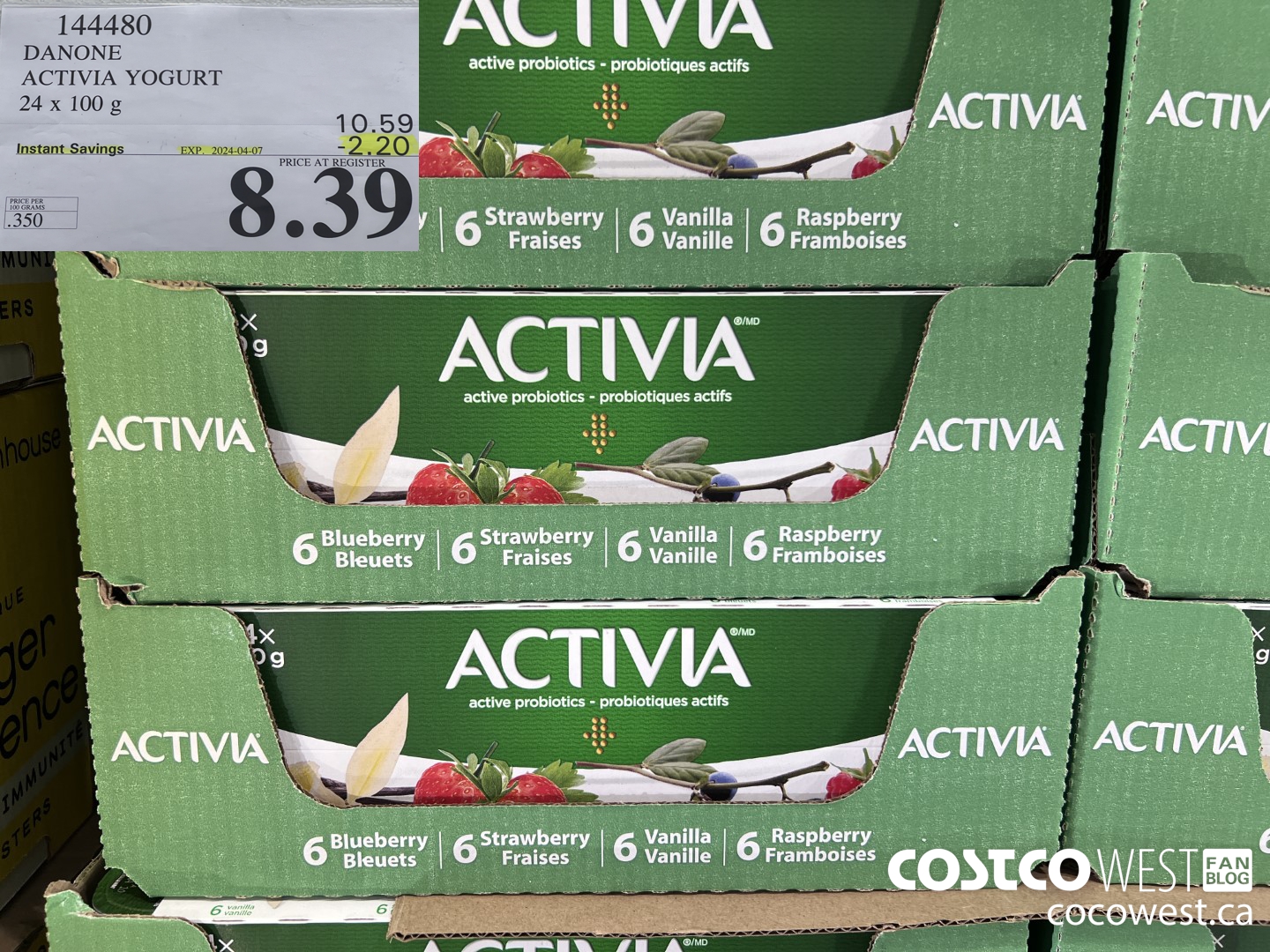 144480 DANONE ACTIVIA YOGURT 24 x 100 g ($2.20 INSTANT SAVINGS EXPIRES ON 2024-04-07) $8.39