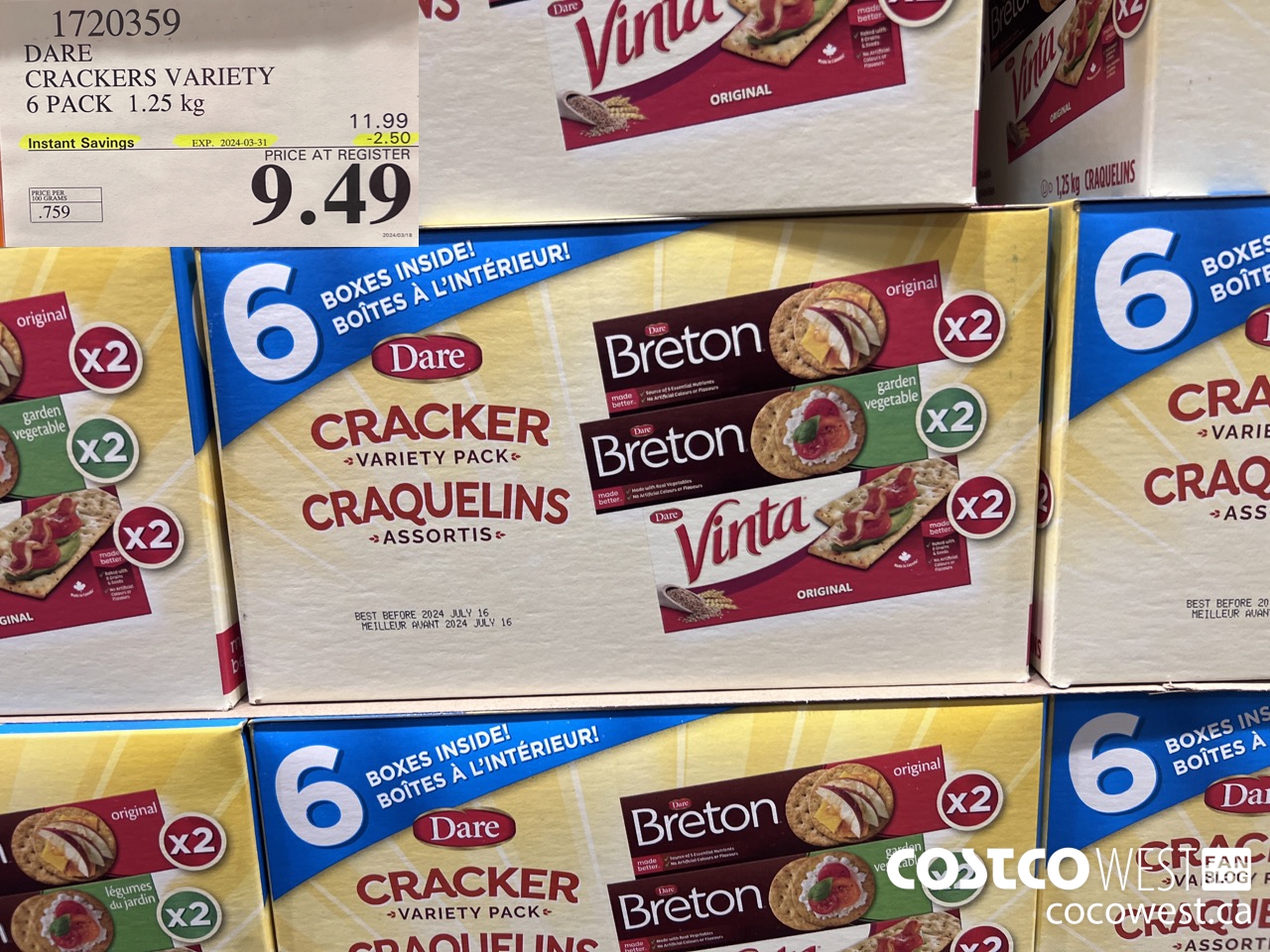 1720359 DARE CRACKERS VARIETY 6 PACK 1.25 KG ($2.50 INSTANT SAVINGS EXPIRES ON 2024-03-31) $9.49