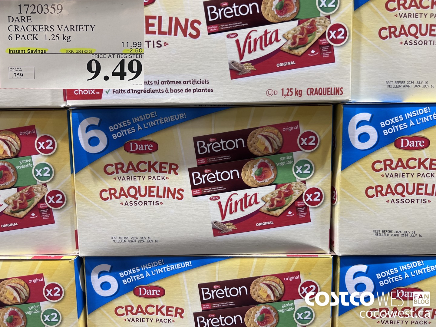 1720359 DARE CRACKERS VARIETY 6 PACK 1.25 KG ($2.50 INSTANT SAVINGS EXPIRES ON 2024-03-31) $9.49