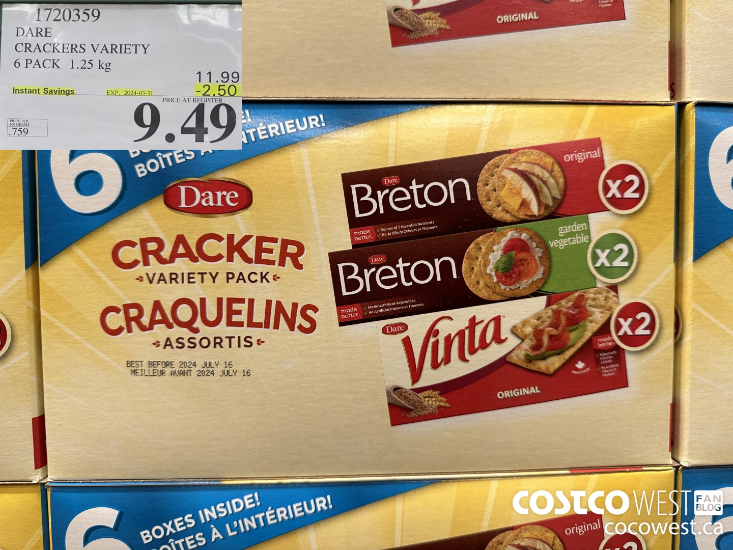 1720359 DARE CRACKERS VARIETY 6 PACK 1.25 KG ($2.50 INSTANT SAVINGS EXPIRES ON 2024-03-31) $9.49