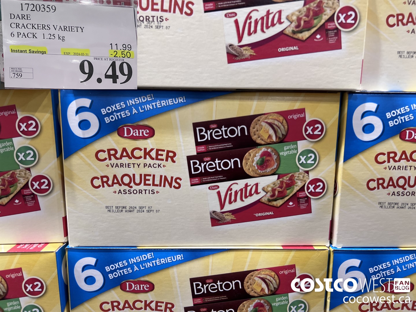 1720359 DARE CRACKERS VARIETY 6 PACK 1.25 KG ($2.50 INSTANT SAVINGS EXPIRES ON 2024-03-31) $9.49