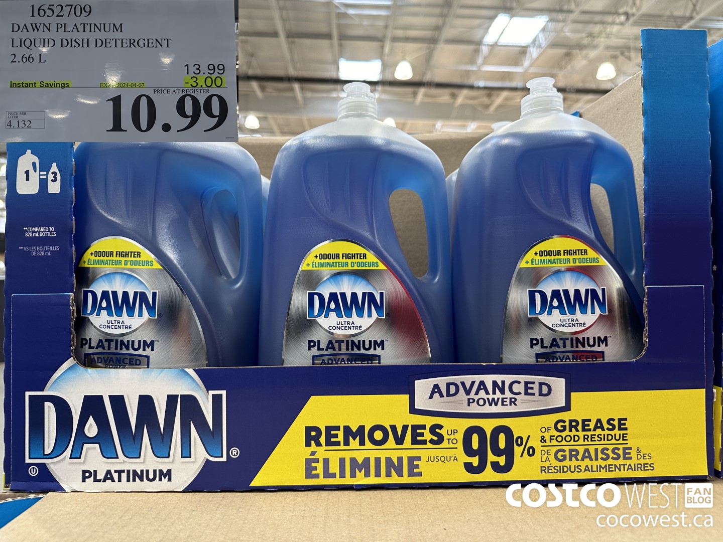 1652709 DAWN PLATINUM LIQUID DISH DETERGENT 2.66L ($3.00 INSTANT SAVINGS EXPIRES ON 2024-04-07) $10.99
