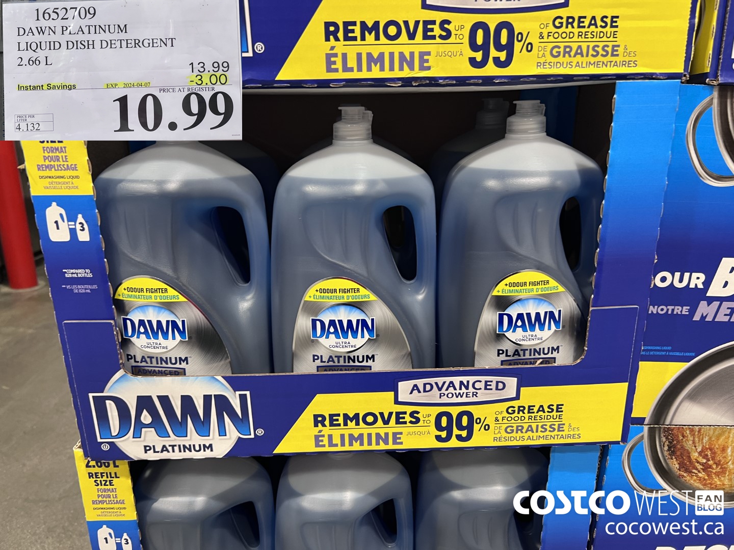 1652709 DAWN PLATINUM LIQUID DISH DETERGENT 2.66L ($3.00 INSTANT SAVINGS EXPIRES ON 2024-04-07) $10.99
