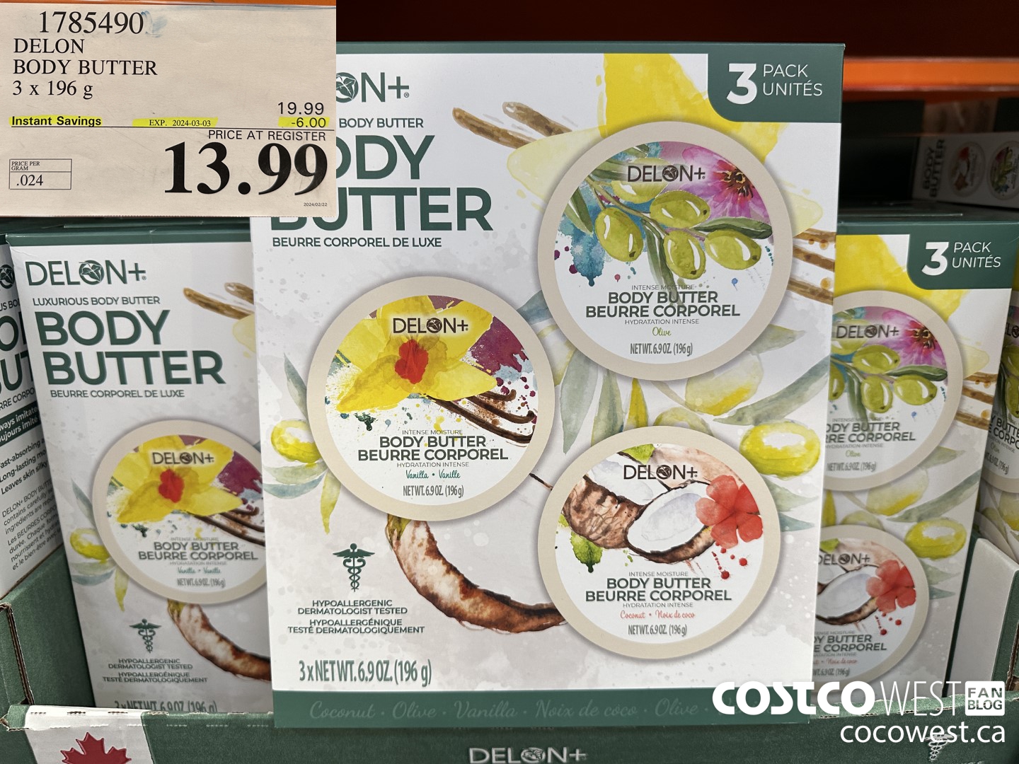 1785490 DELON BODY BUTTER 3 X 196G ($6.00 INSTANT SAVINGS EXPIRES ON 2024-03-03) $13.99