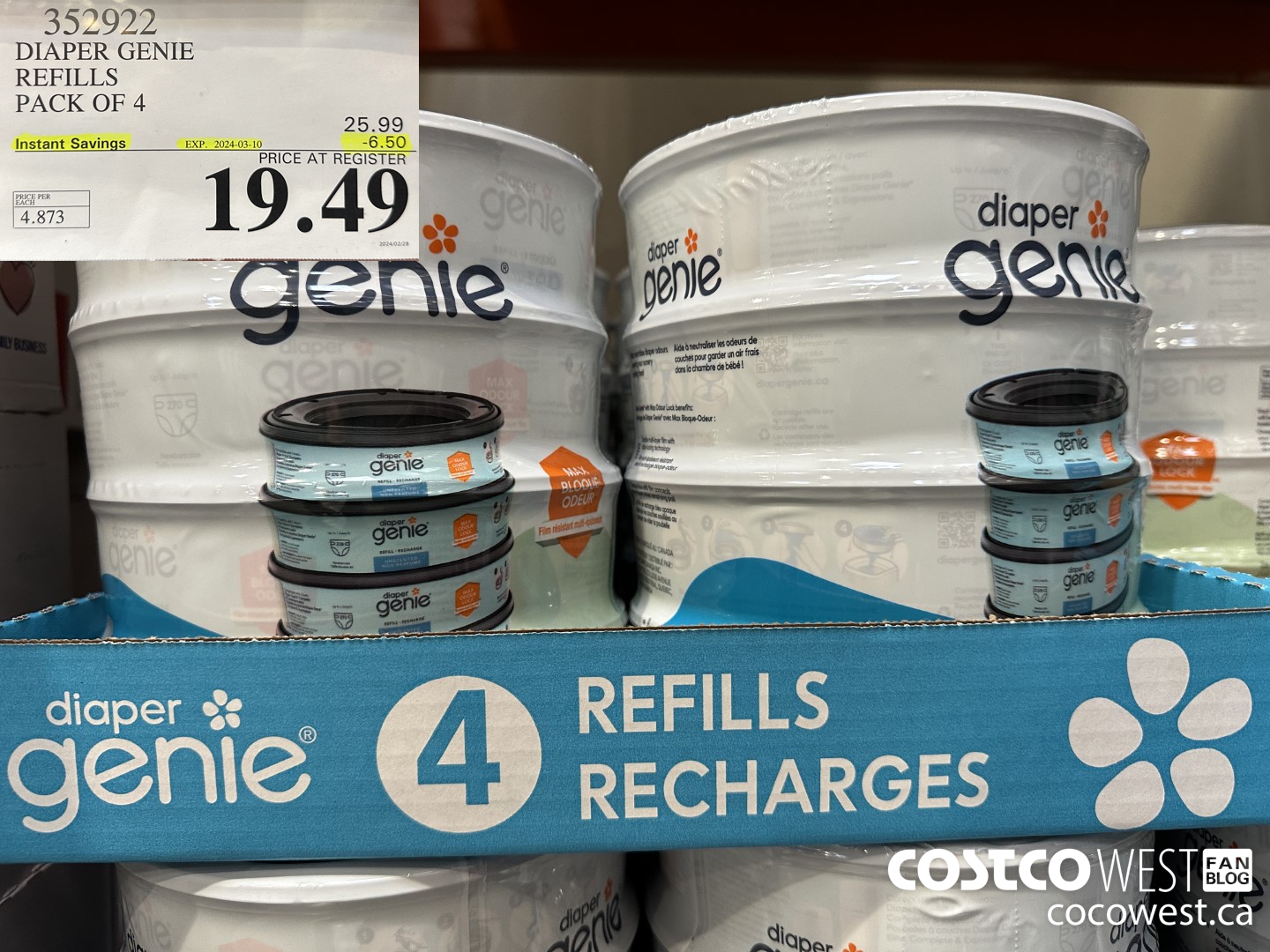 352922 DIAPER GENIE ELITE REFILLS PACK OF 4 ($6.50 INSTANT SAVINGS EXPIRES ON 2024-03-10) $19.49