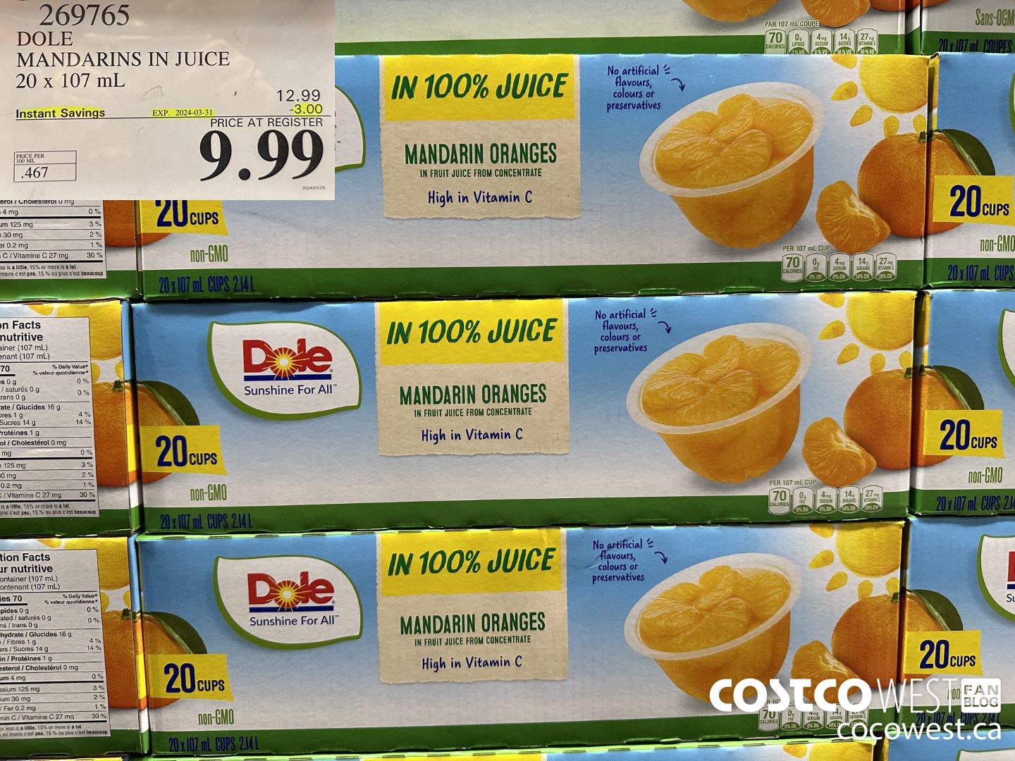 269765 DOLE MANDARINS IN JUICE 20 x 107 mL ($3.00 INSTANT SAVINGS EXPIRES ON 2024-03-31) $9.99
