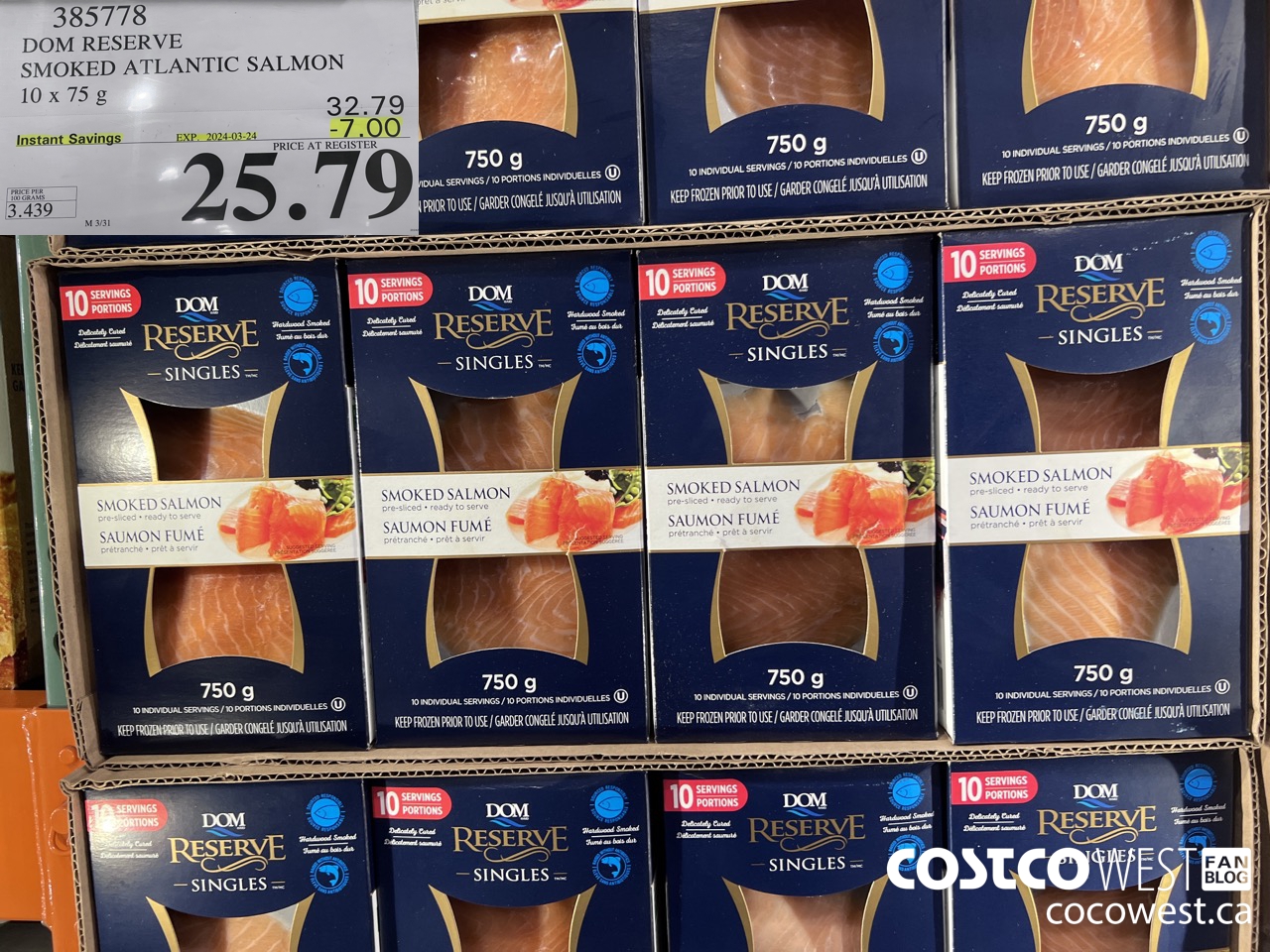 385778 DOM RESERVE SMOKED ATLANTIC SALMON 10 x 75 g ($7.00 INSTANT SAVINGS EXPIRES ON 2024-03-24) $25.79