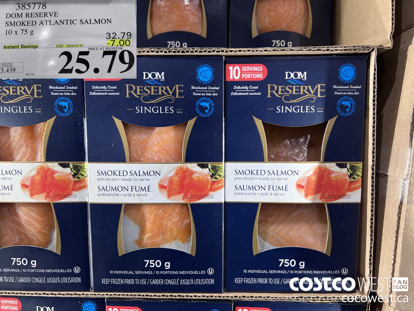 385778 DOM RESERVE SMOKED ATLANTIC SALMON 10 x 75 g ($7.00 INSTANT SAVINGS EXPIRES ON 2024-03-24) $25.79
