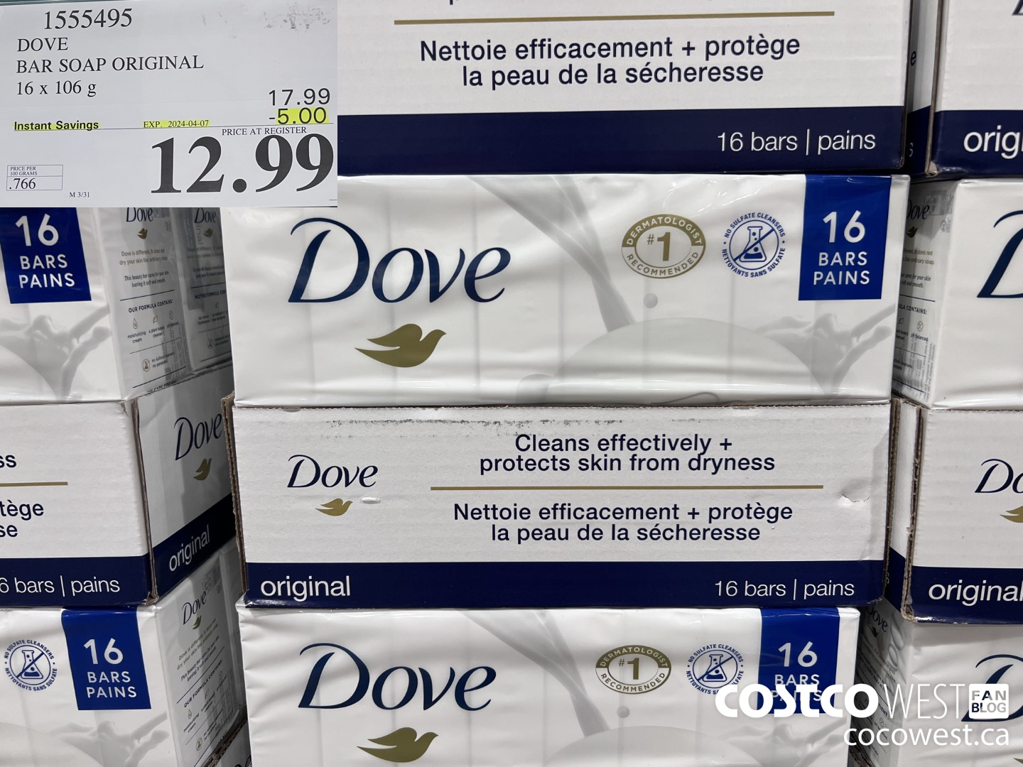 1555495 DOVE BAR SOAP WHITE 16 x 106 g ($5.00 INSTANT SAVINGS EXPIRES ON 2024-04-07) $12.99