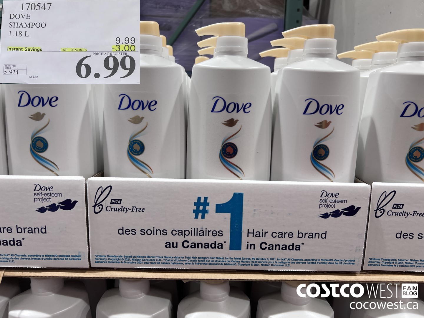 170547 DOVE SHAMPOO 1.18 L  ($3.00 INSTANT SAVINGS EXPIRES ON 2024-04-07) $6.99