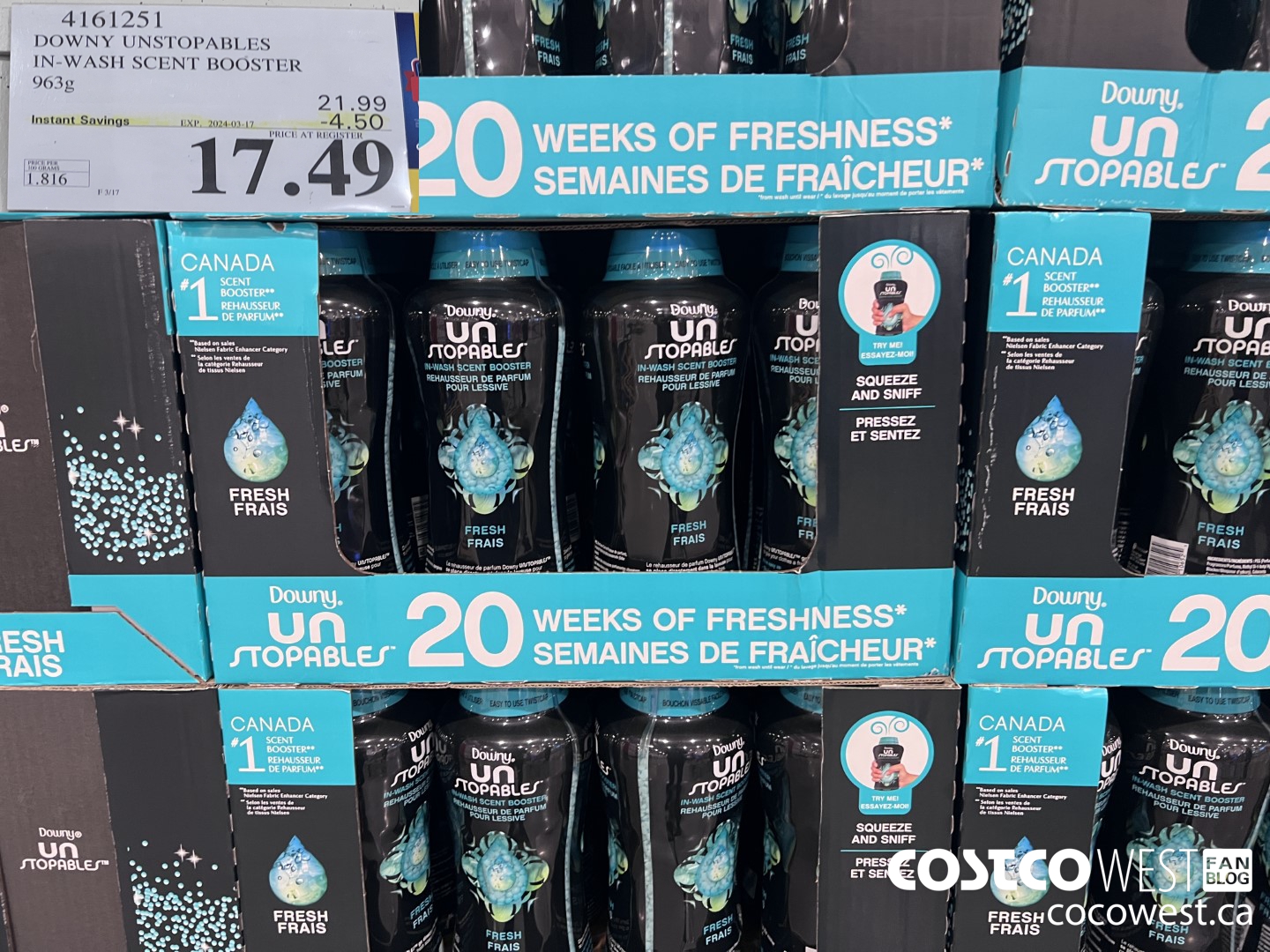 4161251 DOWNY UNSTOPABLES IN-WASH SCENT BOOSTER 963G ($4.50 INSTANT SAVINGS EXPIRES ON 2024-03-17) $17.49