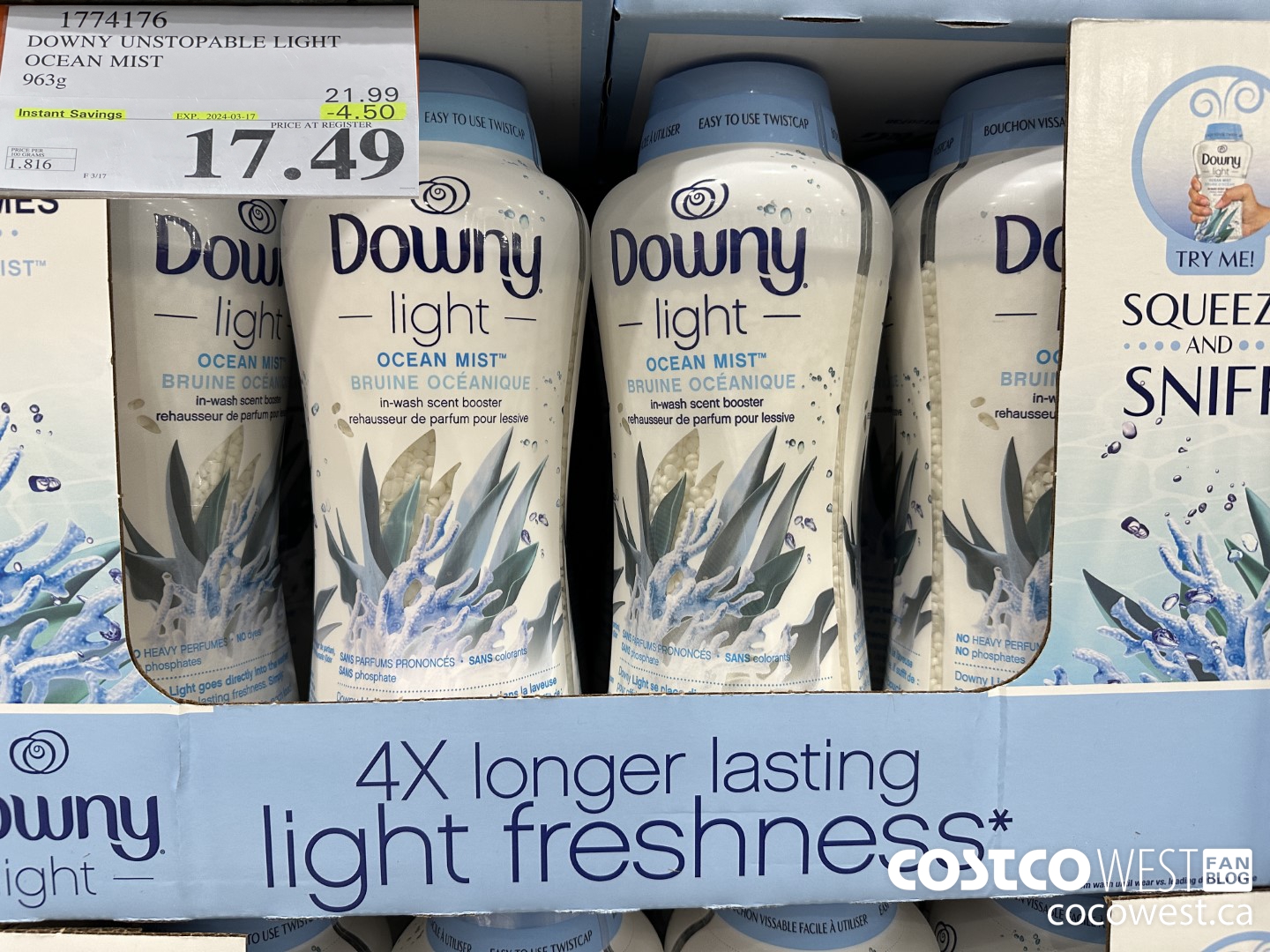 1774176 DOWNY UNSTOPABLE LIGHT OCEAN MIST 963G ($4.50 INSTANT SAVINGS EXPIRES ON 2024-03-17) $17.49
