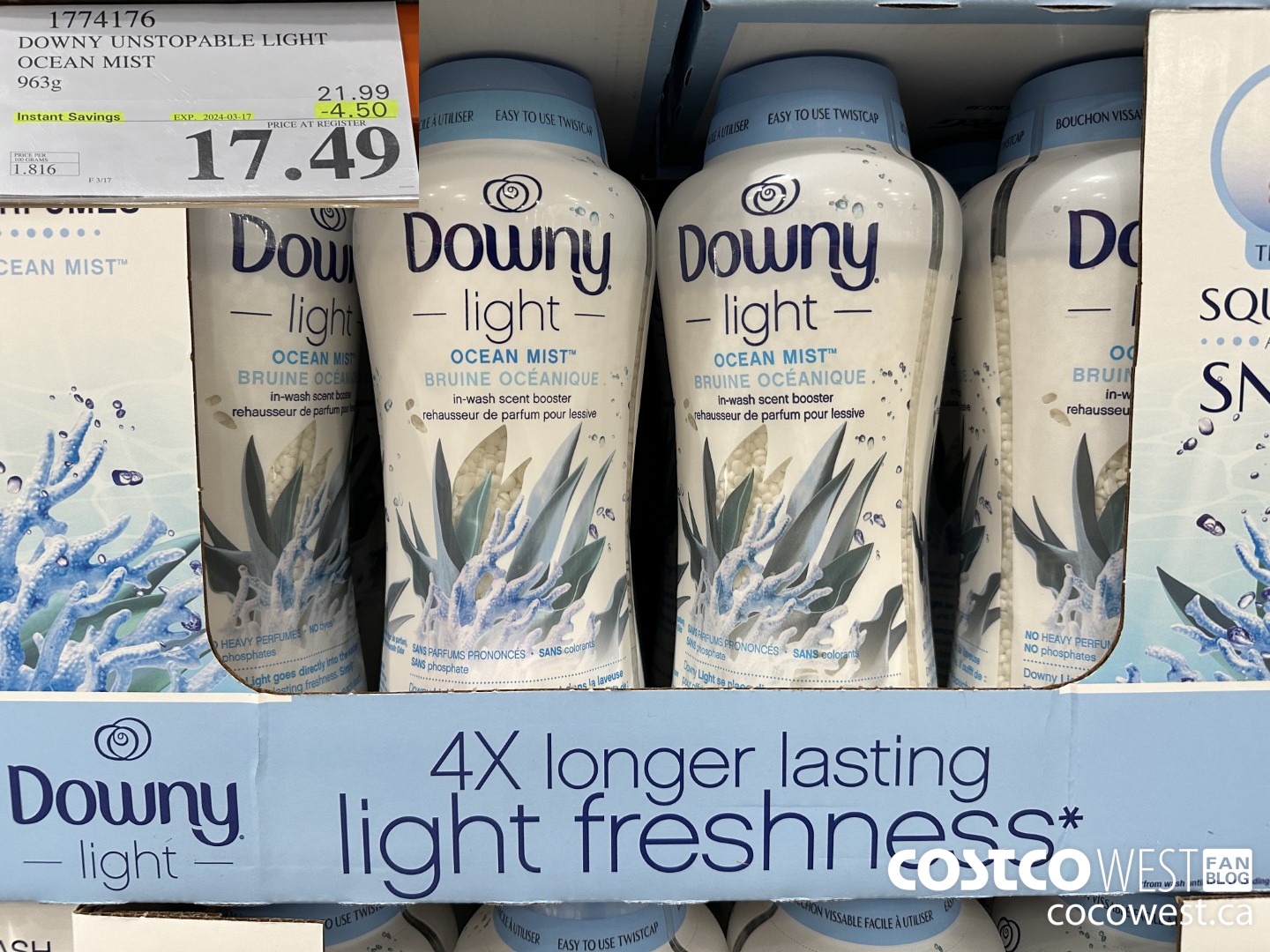 1774176 DOWNY UNSTOPABLE LIGHT OCEAN MIST 963G ($4.50 INSTANT SAVINGS EXPIRES ON 2024-03-17) $17.49
