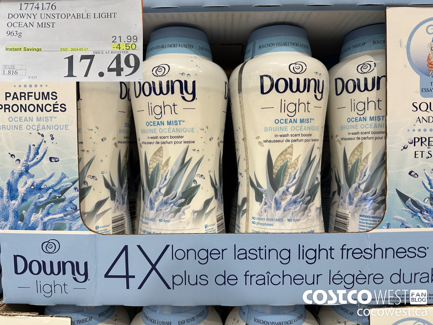 1774176 DOWNY UNSTOPABLE LIGHT OCEAN MIST 963G ($4.50 INSTANT SAVINGS EXPIRES ON 2024-03-17) $17.49