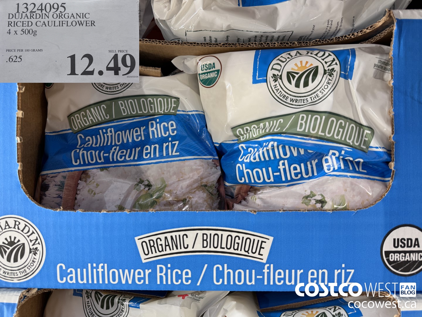 1324095 DUJARDIN ORGANIC RICED CAULIFLOWER 4 X 500 G $12.49