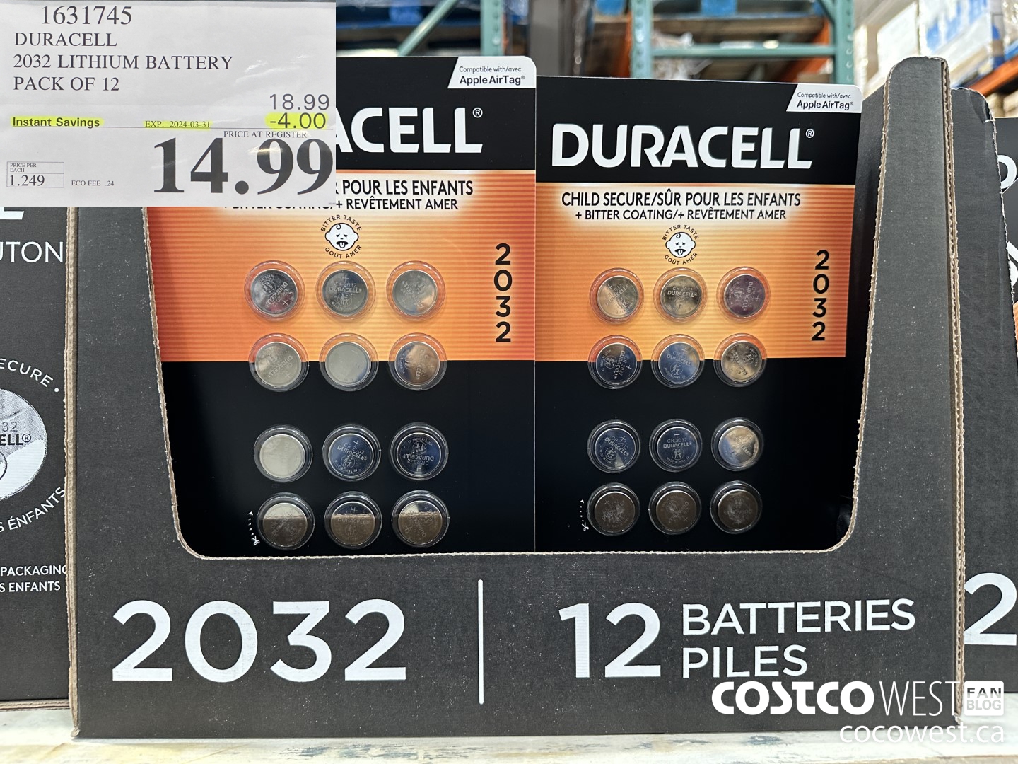 1631745 DURACELL 2032 LITHIUM BATTERY PACK OF 12 ($4.00 INSTANT SAVINGS EXPIRES ON 2024-03-31) $14.99