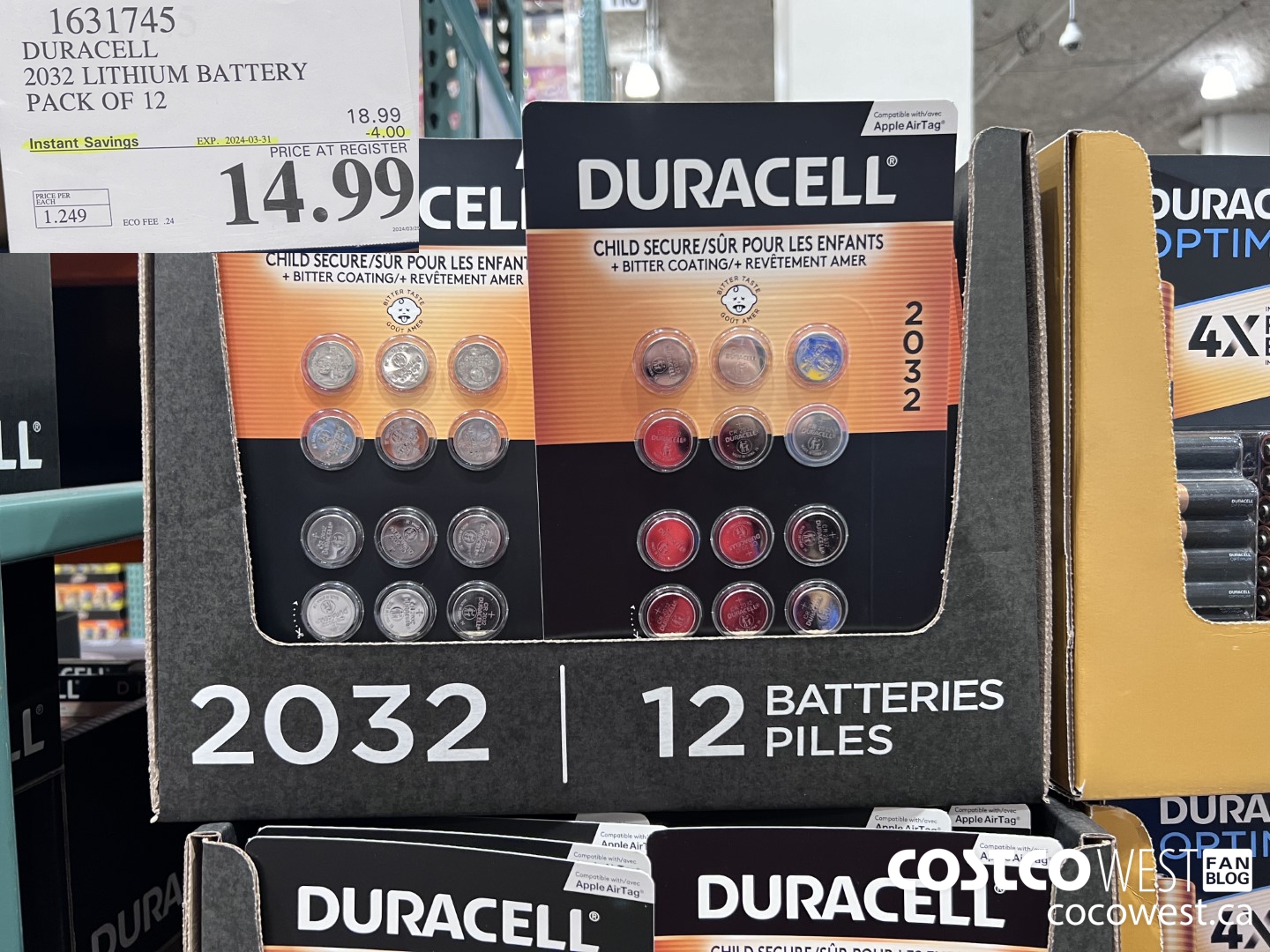 1631745 DURACELL 2032 LITHIUM BATTERY PACK OF 12 ($4.00 INSTANT SAVINGS EXPIRES ON 2024-03-31) $14.99