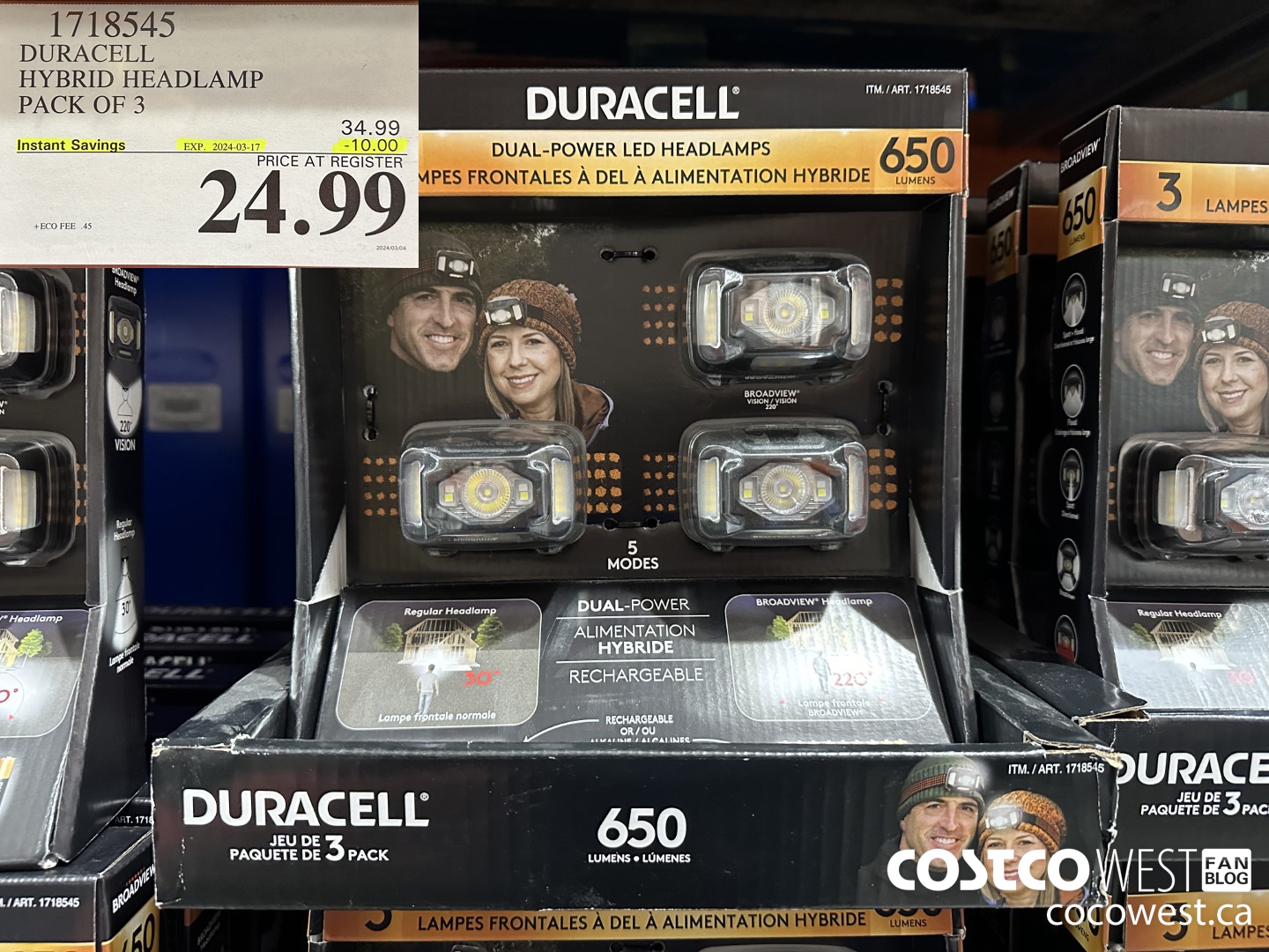 1718545 DURACELL HYBRID HEADLAMP PACK OF 3 ($10.00 INSTANT SAVINGS EXPIRES ON 2024-03-17) $24.99