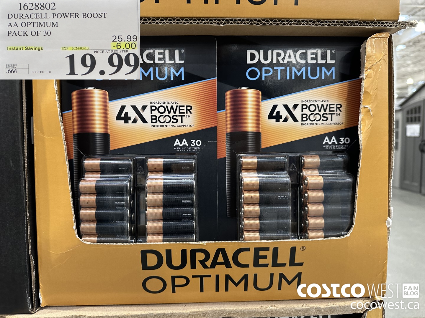 1628802 DURACELL POWER BOOST AA OPTIMUM PACK OF 30 ($6.00 INSTANT SAVINGS EXPIRES ON 2024-03-10) $19.99