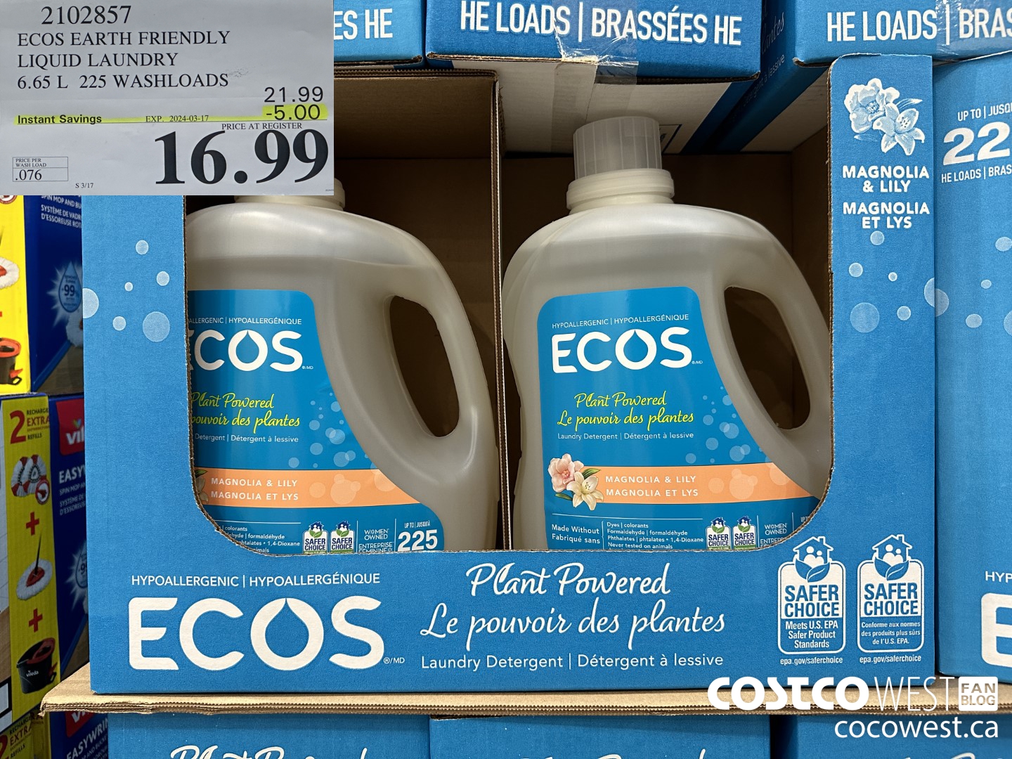 2102857 ECOS LIQUID LAUNDRY DETERGENT 225 LOADS / 225 OZ  ($5.00 INSTANT SAVINGS EXPIRES ON 2024-03-17) $16.99