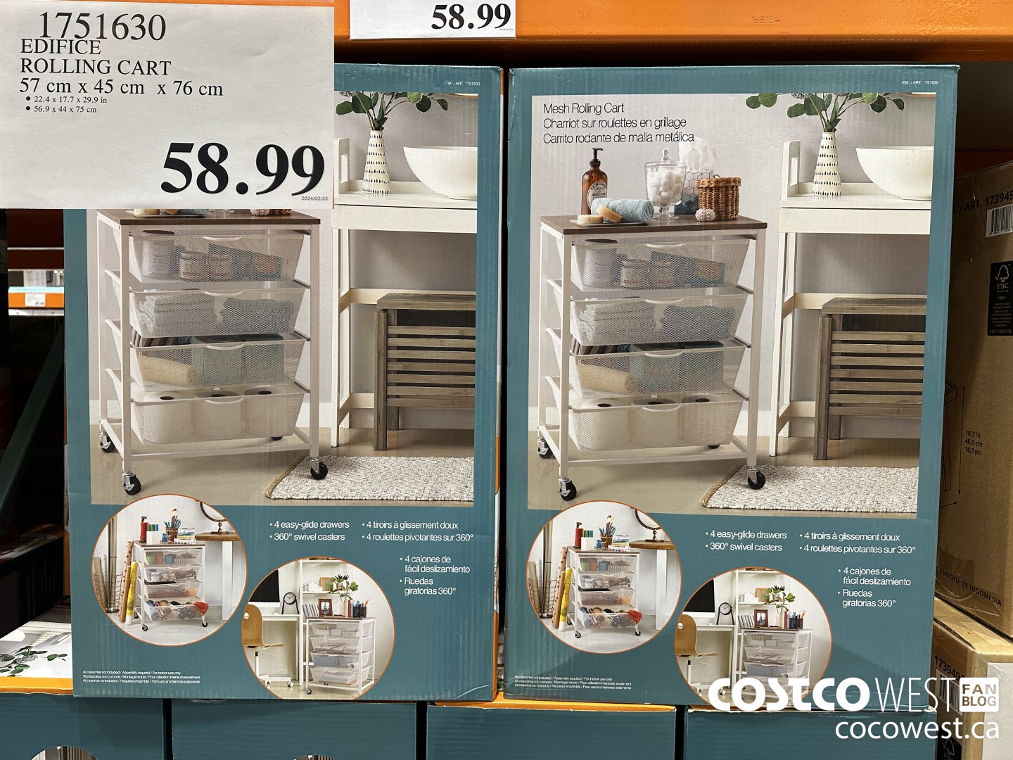 1751630 EDIFICE ROLLING CART 57CM X 45CM X 76CM $58.99