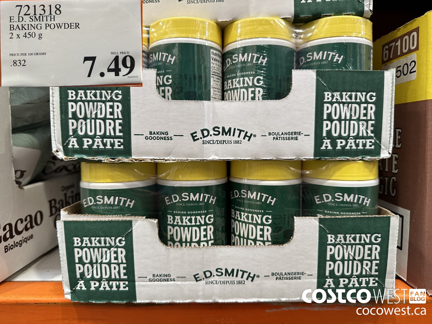 721318 E.D. SMITH BAKING POWDER 2 X 450 G $7.49