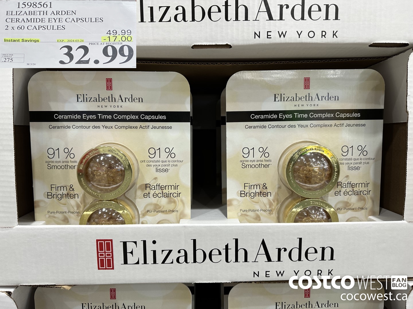 1598561 ELIZABETH ARDEN CERAMIDE EYE CAPSULES 2 X 60 CAPSULES ($17.00 INSTANT SAVINGS EXPIRES ON 2024-03-24) $32.99