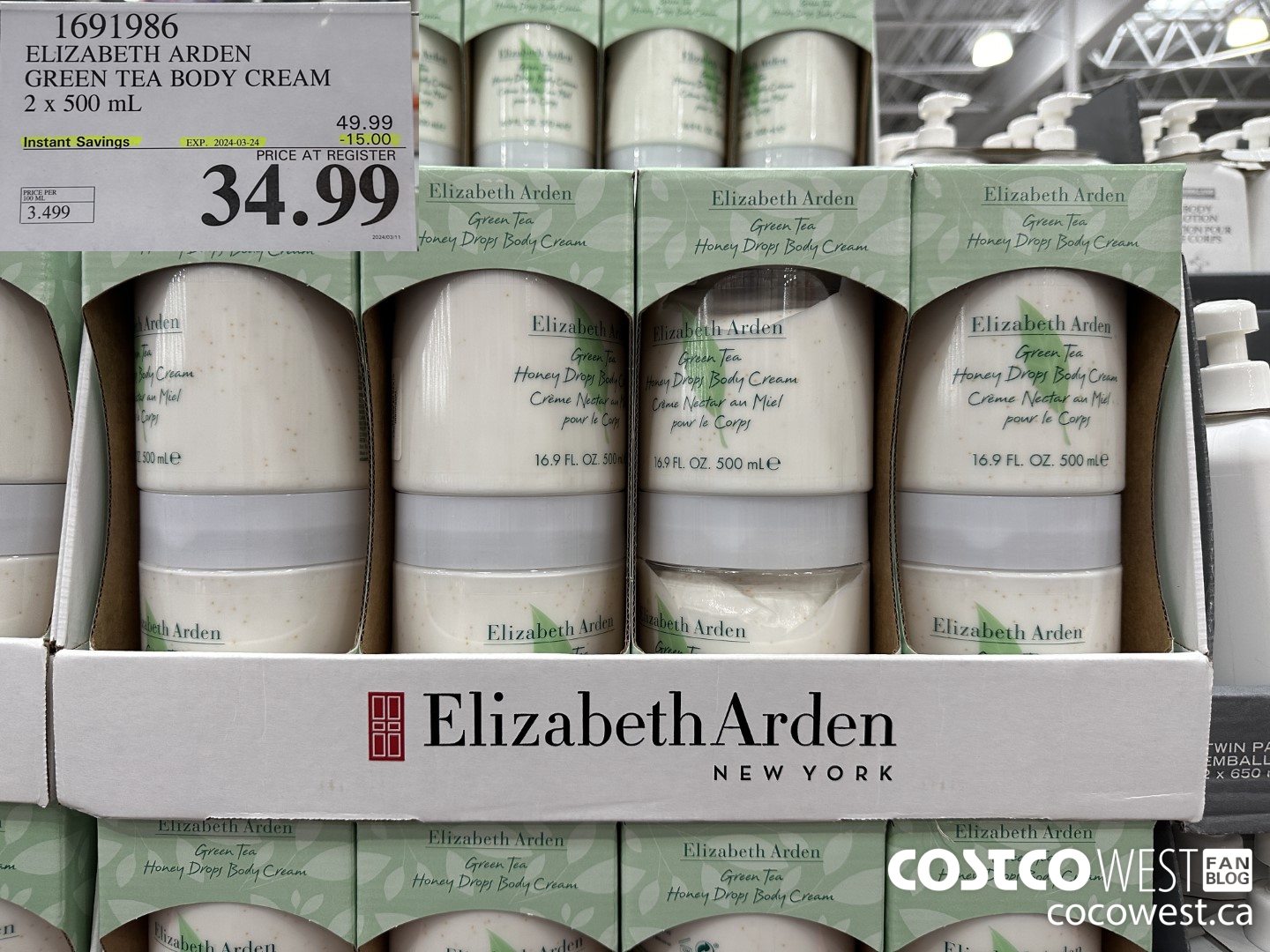 1691986 ELIZABETH ARDEN GREEN TEA BODY CREAM 2 X 500 ML ($15.00 INSTANT SAVINGS EXPIRES ON 2024-03-24) $34.99