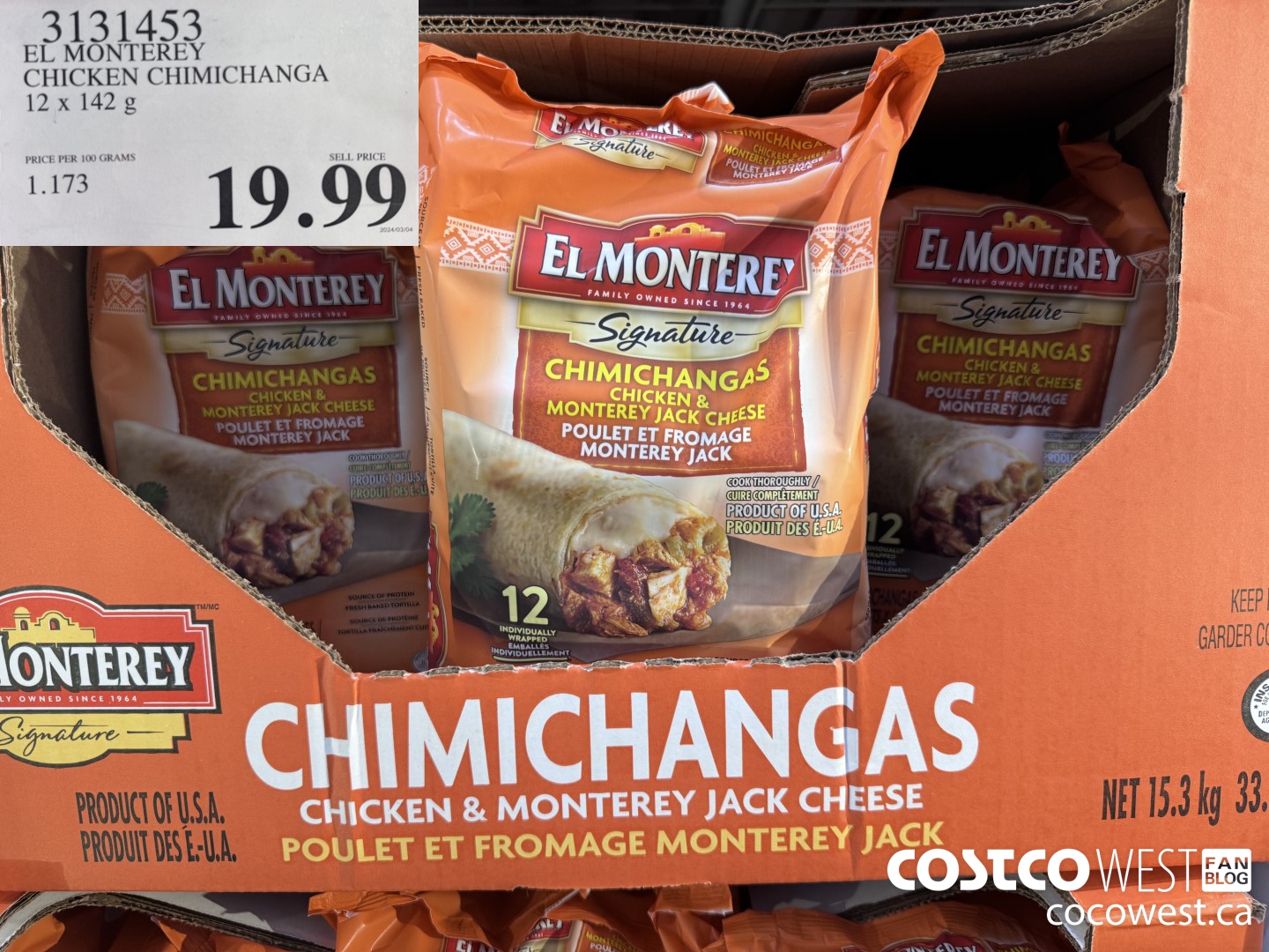 3131453 EL MONTEREY CHICKEN CHIMICHANGA 12 X 142G $19.99