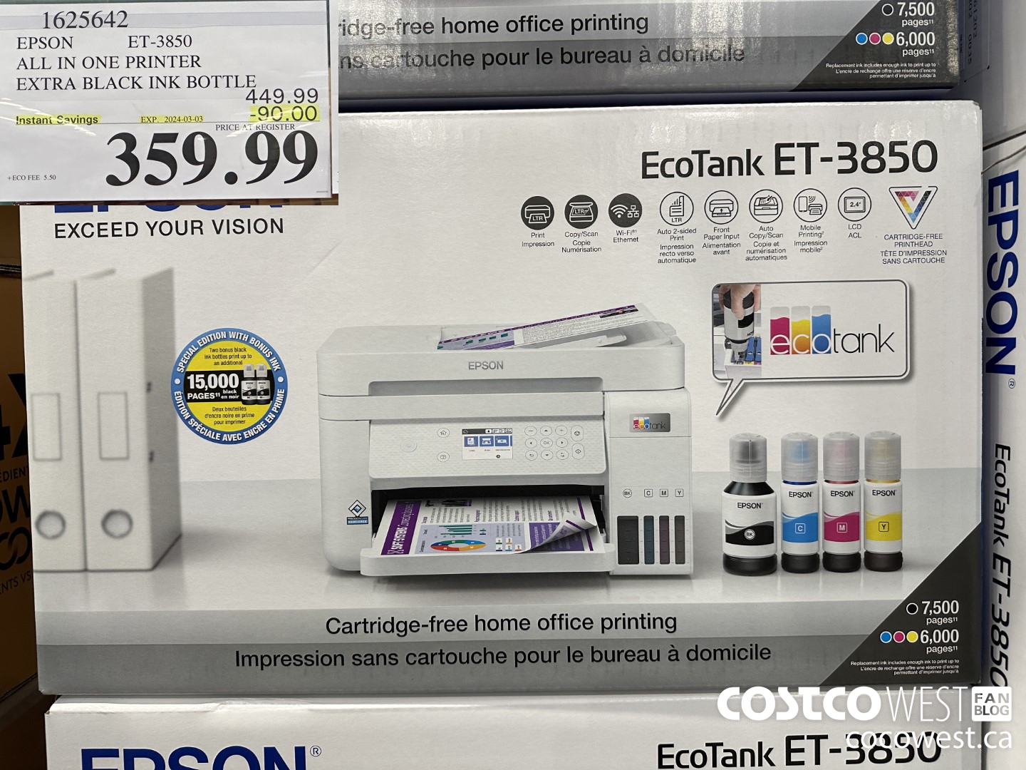 1625642 EPSON ET-3850 ALL IN ONE PRINTER EXTRA BLACK INK BOTTLE ($90.00 INSTANT SAVINGS EXPIRES ON 2024-03-03) $359.99