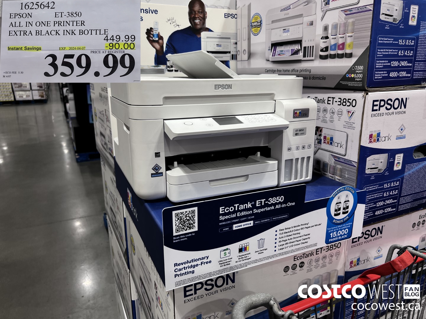 1625642 EPSON ET-3850 ALL IN ONE PRINTER EXTRA BLACK INK BOTTLE ($90.00 INSTANT SAVINGS EXPIRES ON 2024-04-07) $359.99