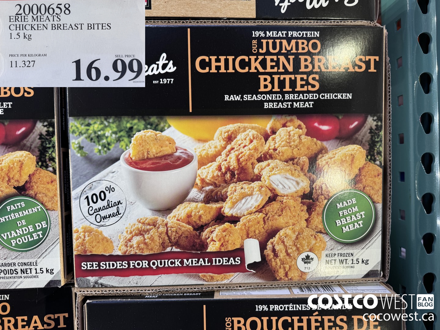 2000658 ERIE MEATS CHICKEN BREAST BITES 1.5 kg $16.99