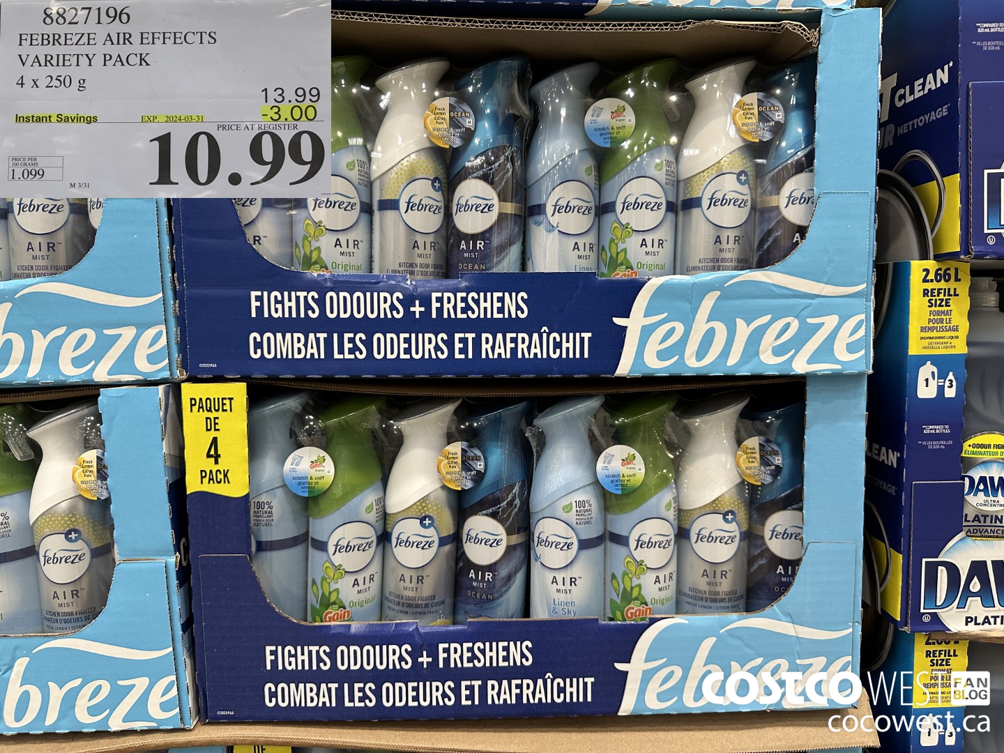 8827196 FEBREZE AIR EFFECTS VARIETY PACK 4 X 250 G ($3.00 INSTANT SAVINGS EXPIRES ON 2024-03-31) $10.99