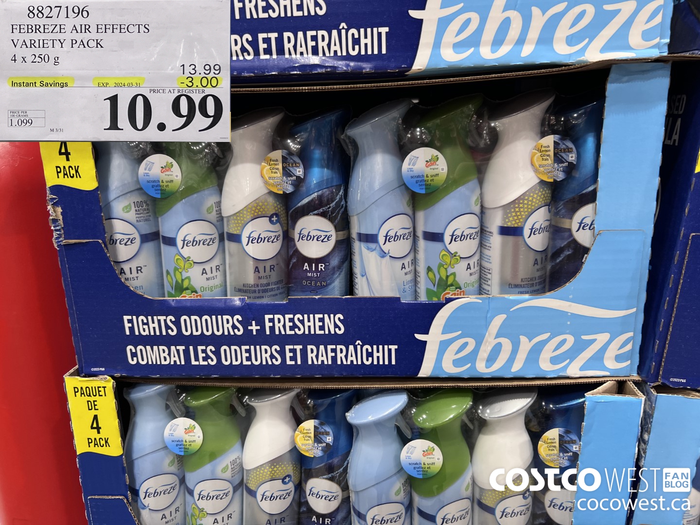 8827196 FEBREZE AIR EFFECTS VARIETY PACK 4 X 250 G ($3.00 INSTANT SAVINGS EXPIRES ON 2024-03-31) $10.99