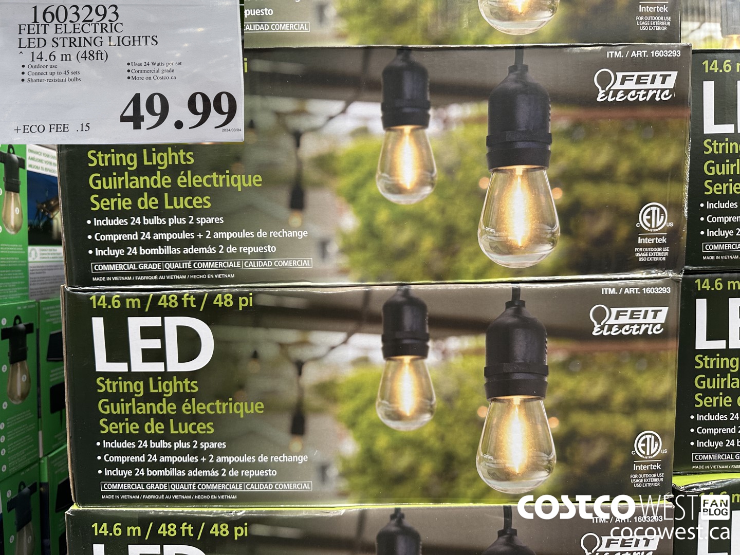 1603293 FEIT ELECTRIC LED STRING LIGHTS 14.6 M (48FT) $49.99