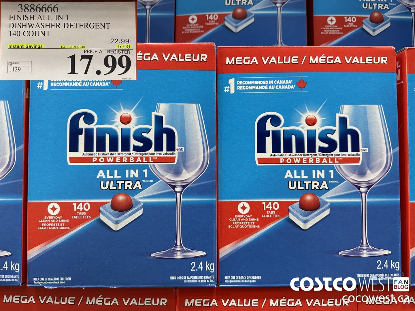 3886666 FINISH ALL IN 1 DISHWASHER DETERGENT 140 COUNT ($5.00 INSTANT SAVINGS EXPIRES ON 2024-03-10) $17.99