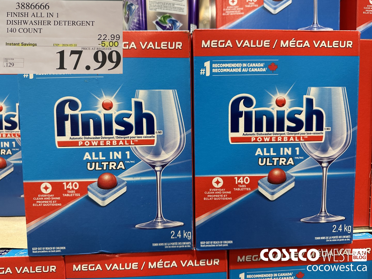 3886666 FINISH ALL IN 1 DISHWASHER DETERGENT 140 COUNT ($5.00 INSTANT SAVINGS EXPIRES ON 2024-03-10) $17.99