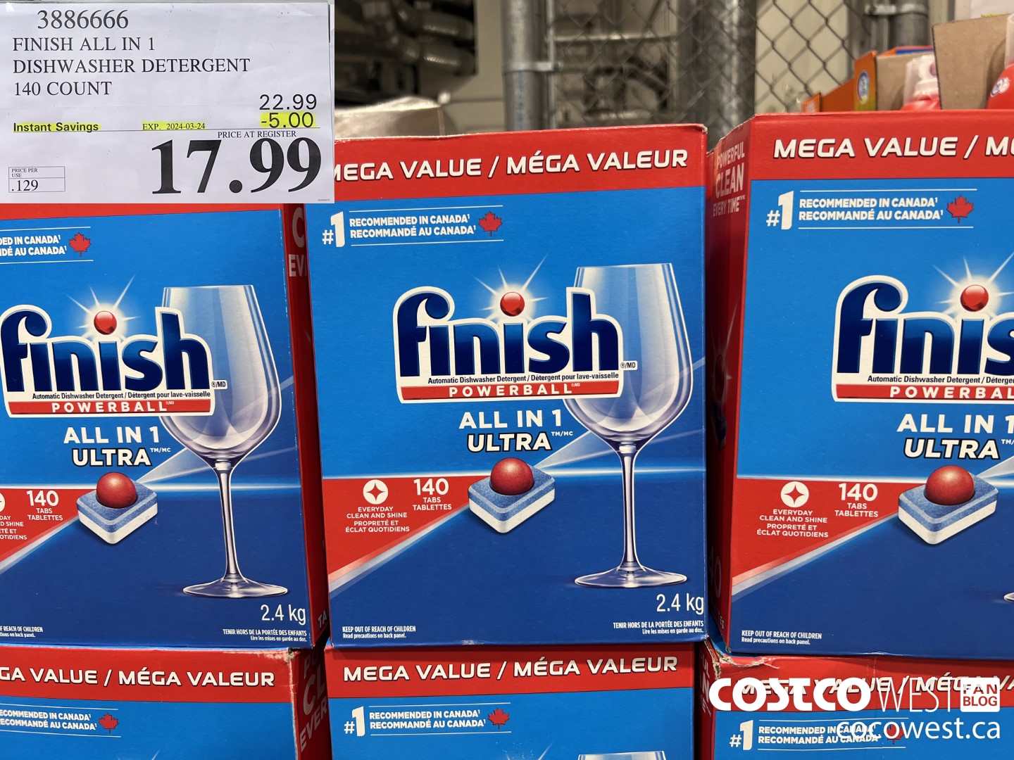 3886666 FINISH ALL IN 1 DISHWASHER DETERGENT 140 COUNT ($5.00 INSTANT SAVINGS EXPIRES ON 2024-03-24) $17.99