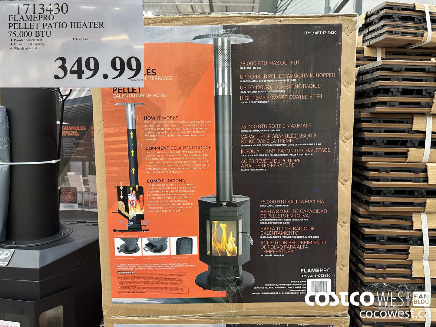 1713430 FLAMEPRO PELLET PATIO HEATER 75,000 BTU $349.99