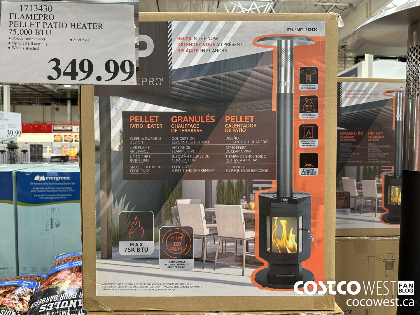 1713430 FLAMEPRO PELLET PATIO HEATER 75,000 BTU $349.99