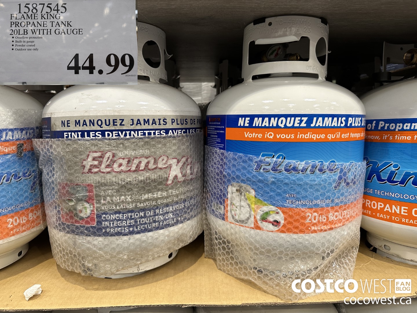 1587545 FLAME KING PROPANE TANK 20LB WITH GAUGE $44.99