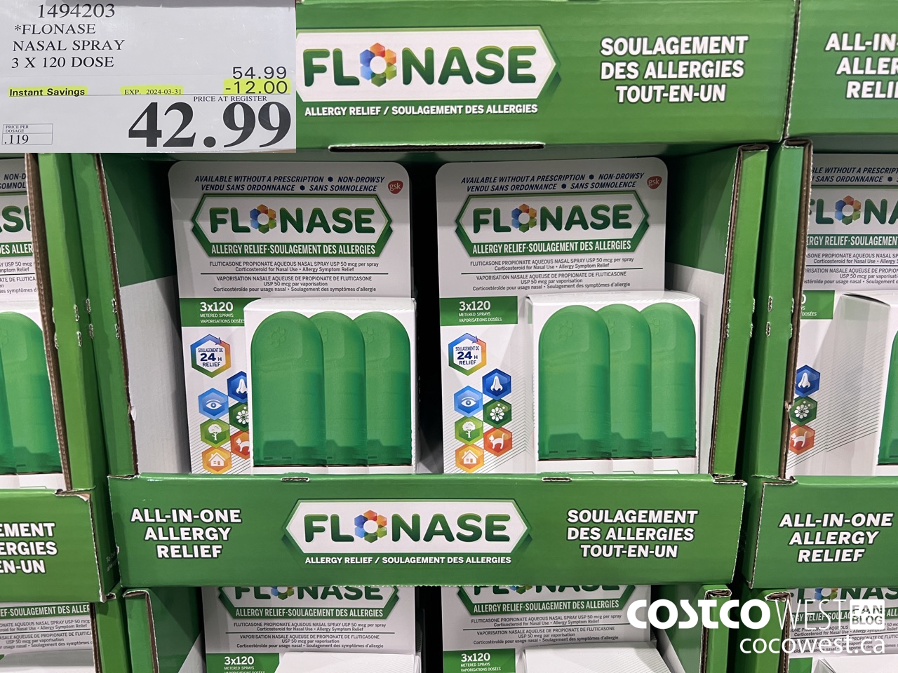 1494203 FLONASE NASAL SPRAY 3 X 120 DOSE ($12.00 INSTANT SAVINGS EXPIRES ON 2024-03-31) $42.99