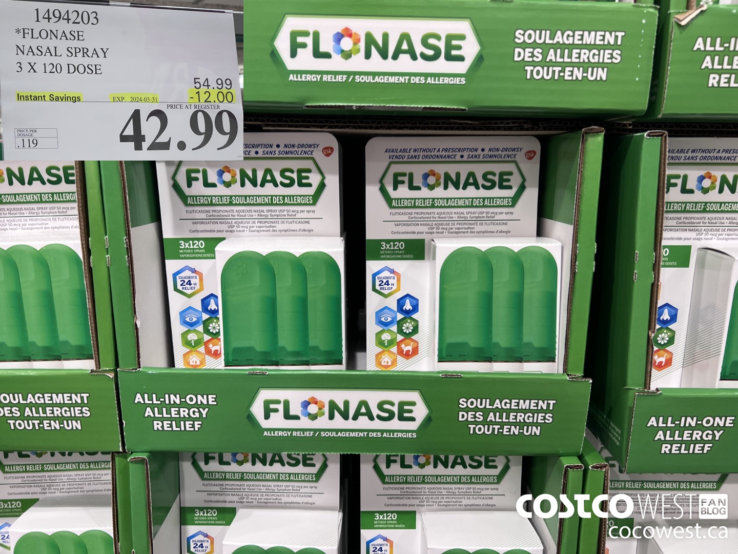 1494203 FLONASE NASAL SPRAY 3 X 120 DOSE ($12.00 INSTANT SAVINGS EXPIRES ON 2024-03-31) $42.99